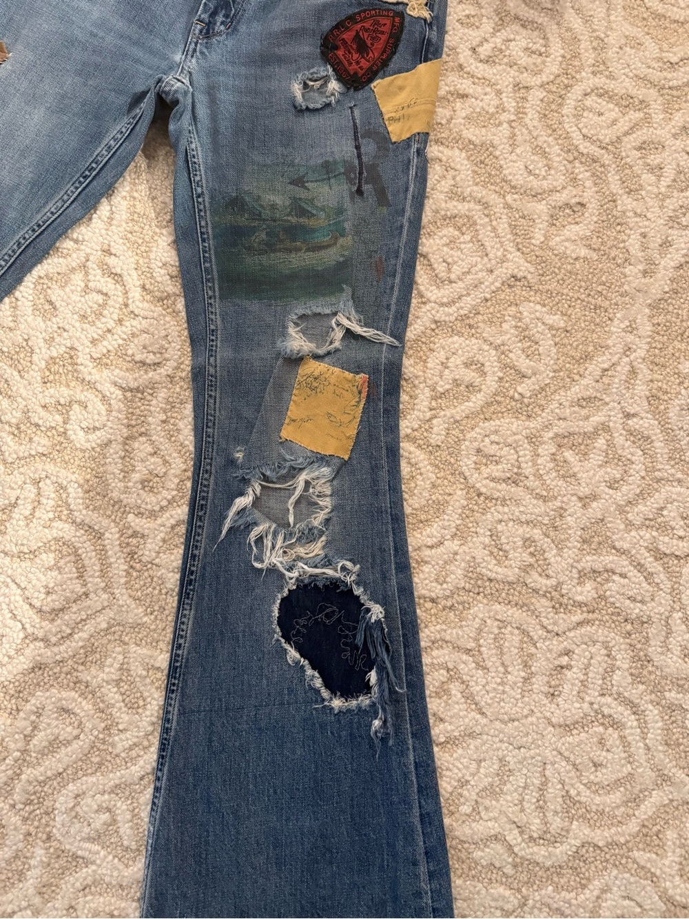 Women’s Distressed Patchwork Blue Jeans - Picture 11 of 11